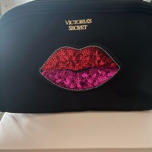 Rare runway edit-Victoria's Secret Black on the go Makeup Bag with Sequin Lips